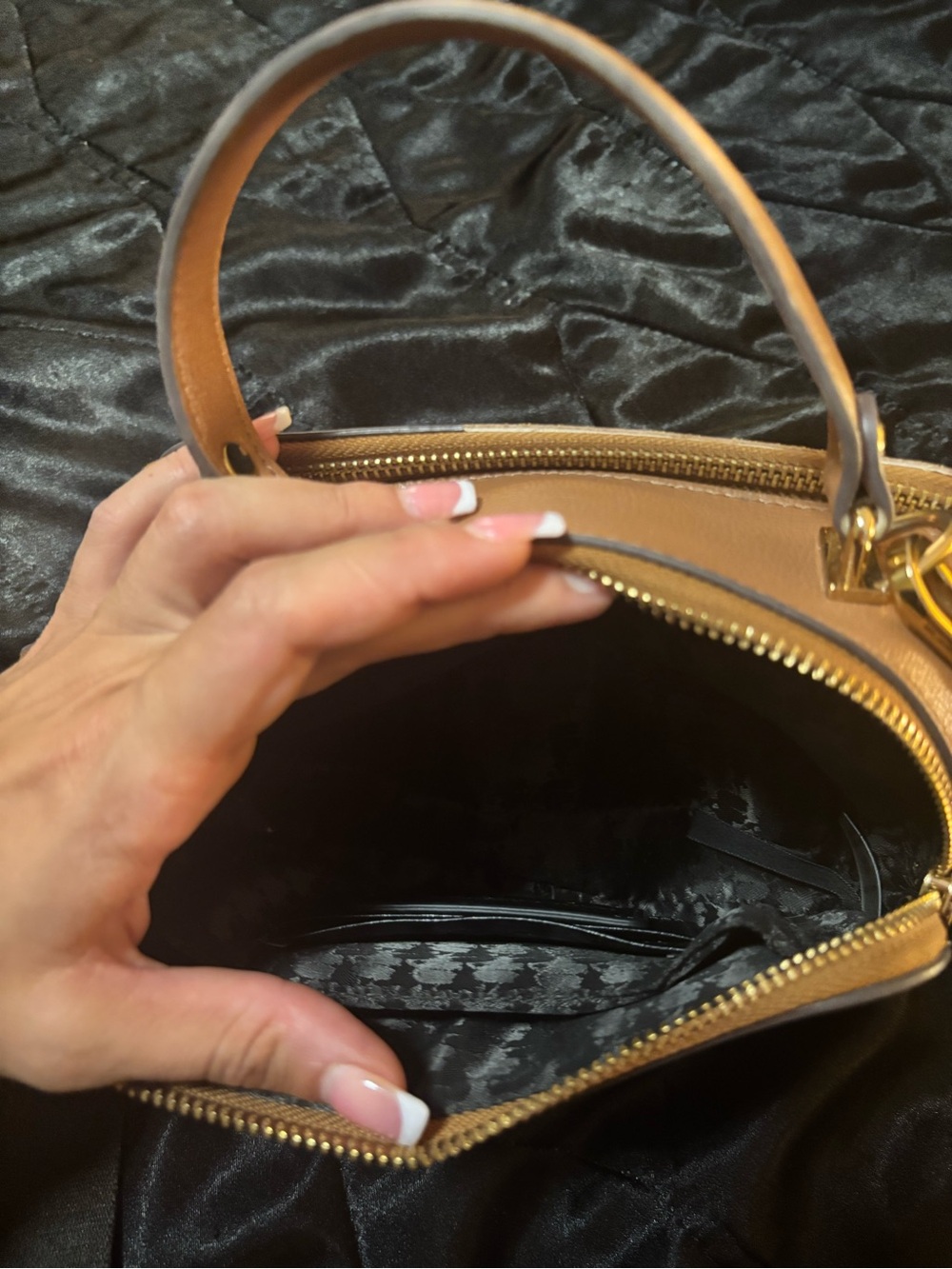 Karl Lagerfeld Paris Simone Top Handle Crossbody Bag Tan Honey Bear - Picture 8 of 11